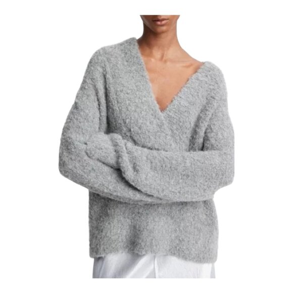 Vince Gray Crimped Shawl Collar Sweater Cozy Oversized Alpaca Blend Women's XS - Picture 1 of 10